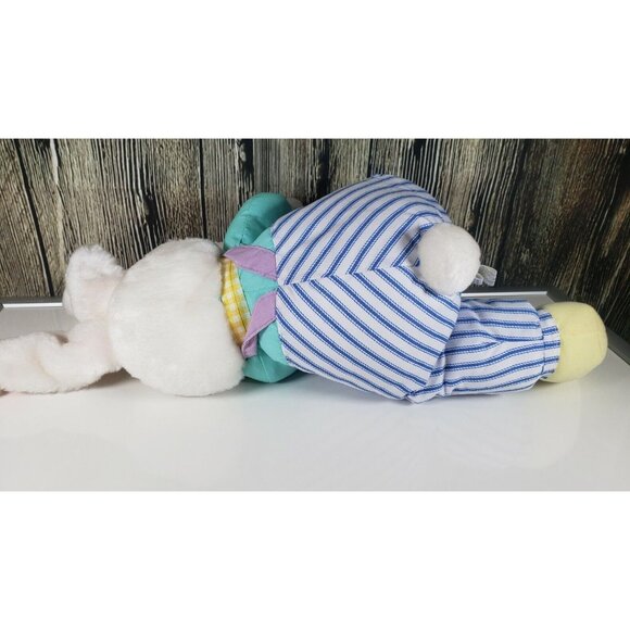 Hallmark Hugsley Bunny Striped Overalls Pastel Plush Stuffed Soft Easter Toy - Picture 5 of 8